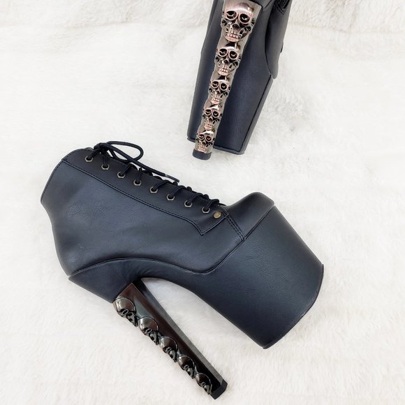 Voodoo Hex Skull Stacked 7" Heel Platform Ankle Booties Boots - Picture 6 of 13